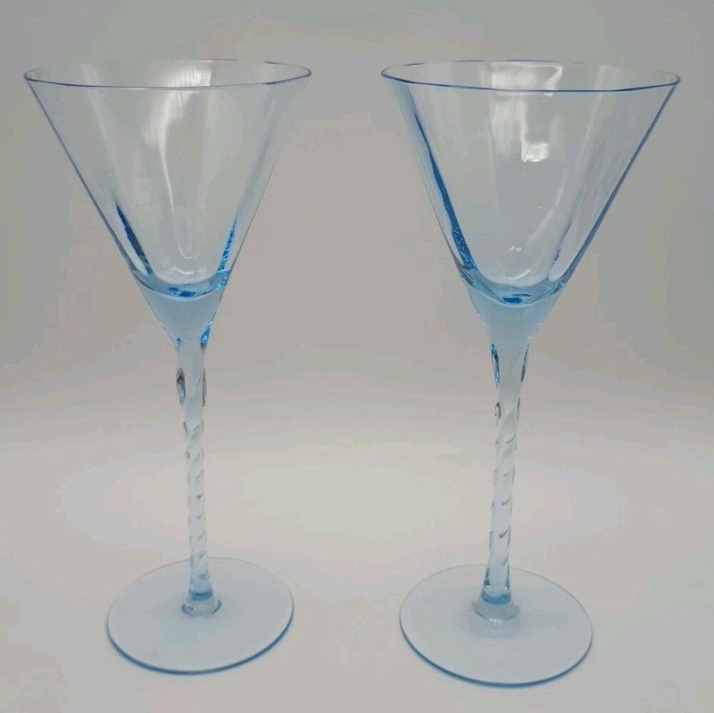 Mikasa Braid Blue Ribbed Optic Martini Glasses With Twisted Stems